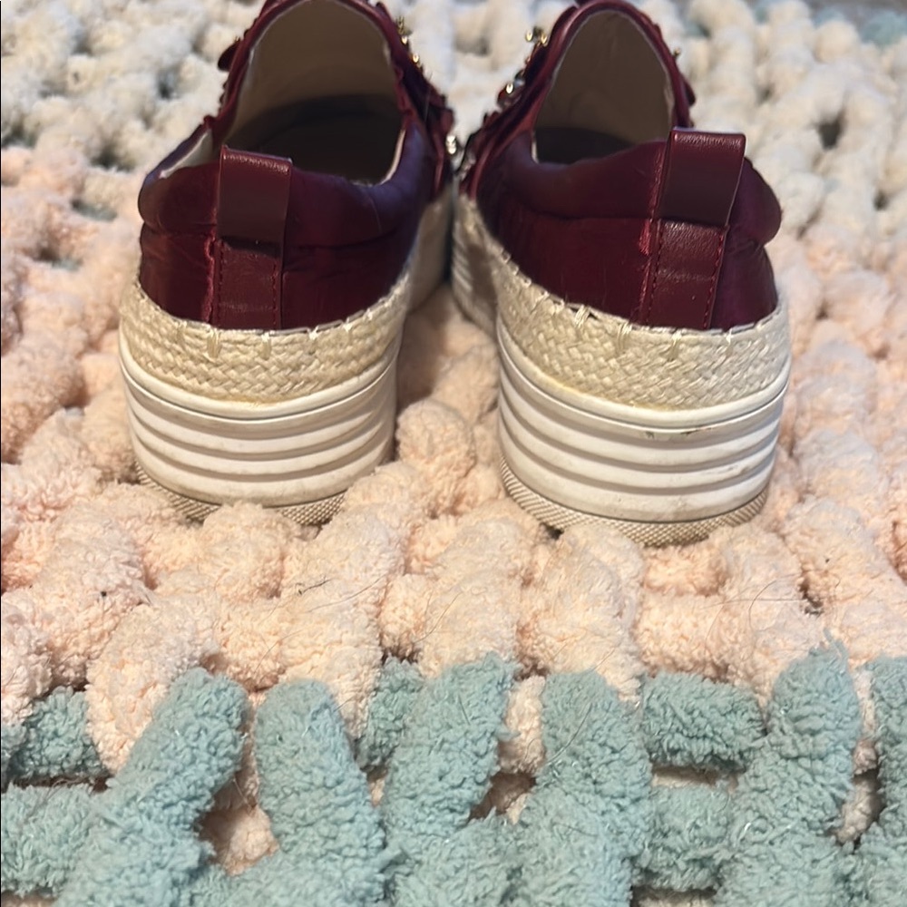 Floral Embellished Burgundy Slip-On Sneakers - Picture 3 of 8